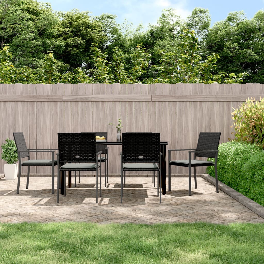 7-tlg. Garten-Essgruppe mit Kissen Poly Rattan und Stahl