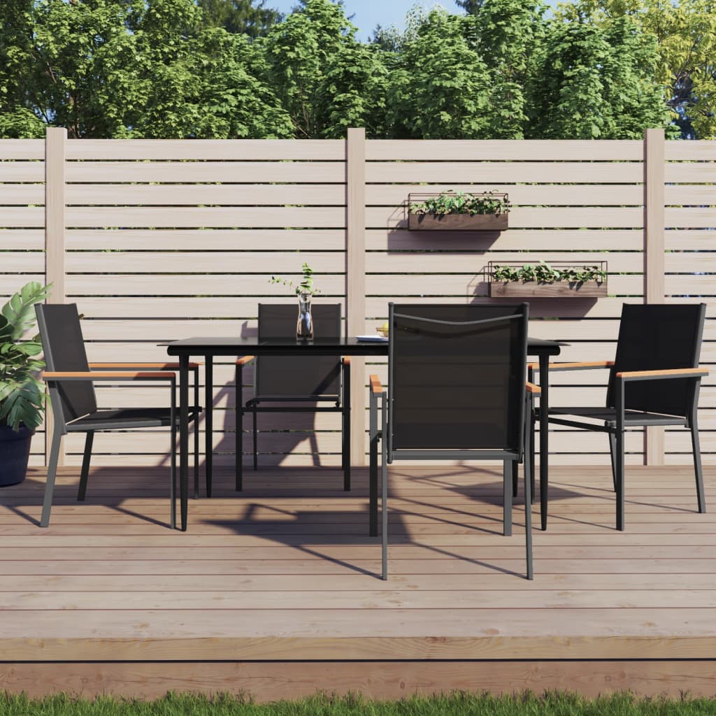 5-tlg. Garten-Essgruppe Schwarz Textilene und Stahl