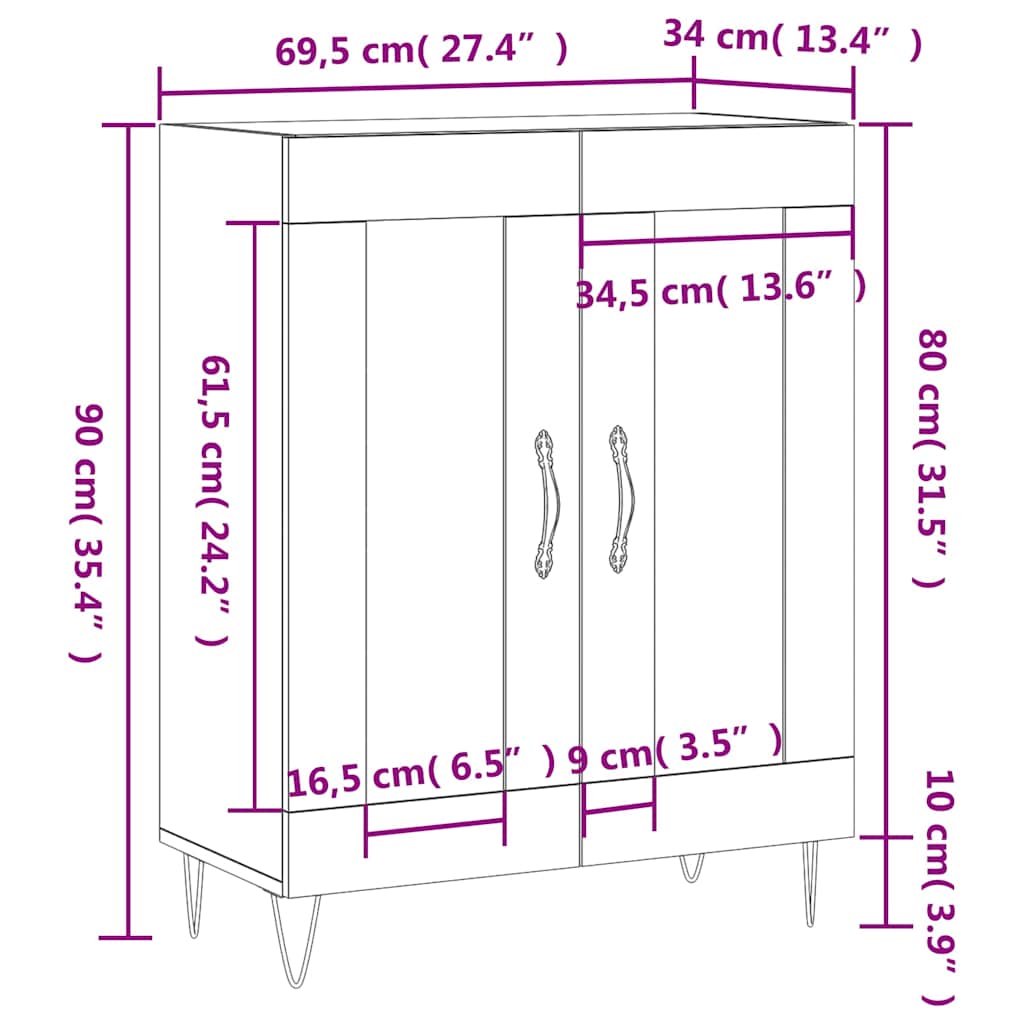 Sideboard Sonoma-Eiche 69,5x34x90 cm Holzwerkstoff