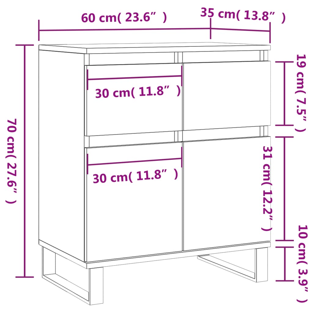Sideboard Weiß 60x35x70 cm Holzwerkstoff