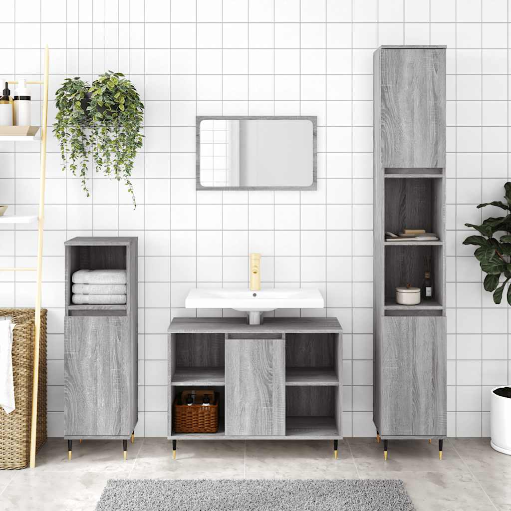 Badschrank Grau Sonoma 30x30x100 cm Holzwerkstoff