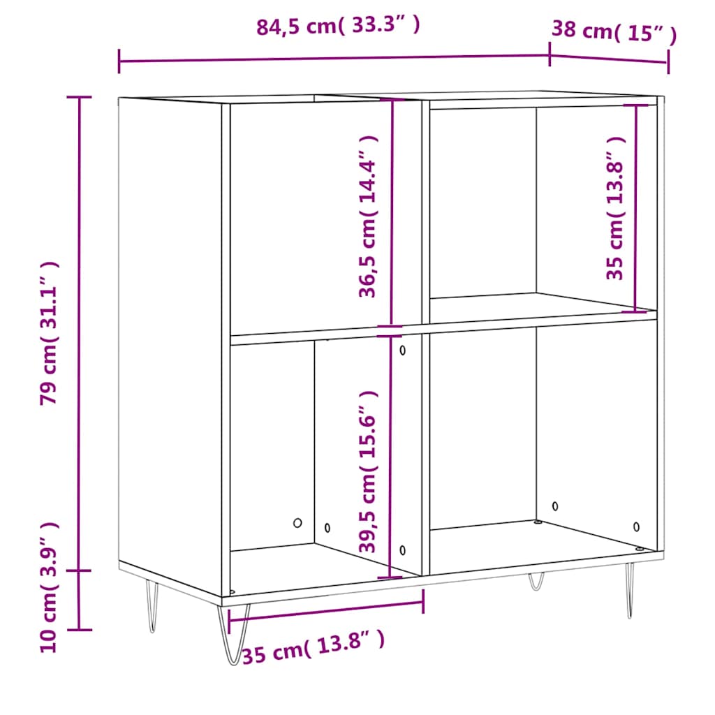 Plattenschrank Schwarz 84,5x38x89 cm Holzwerkstoff