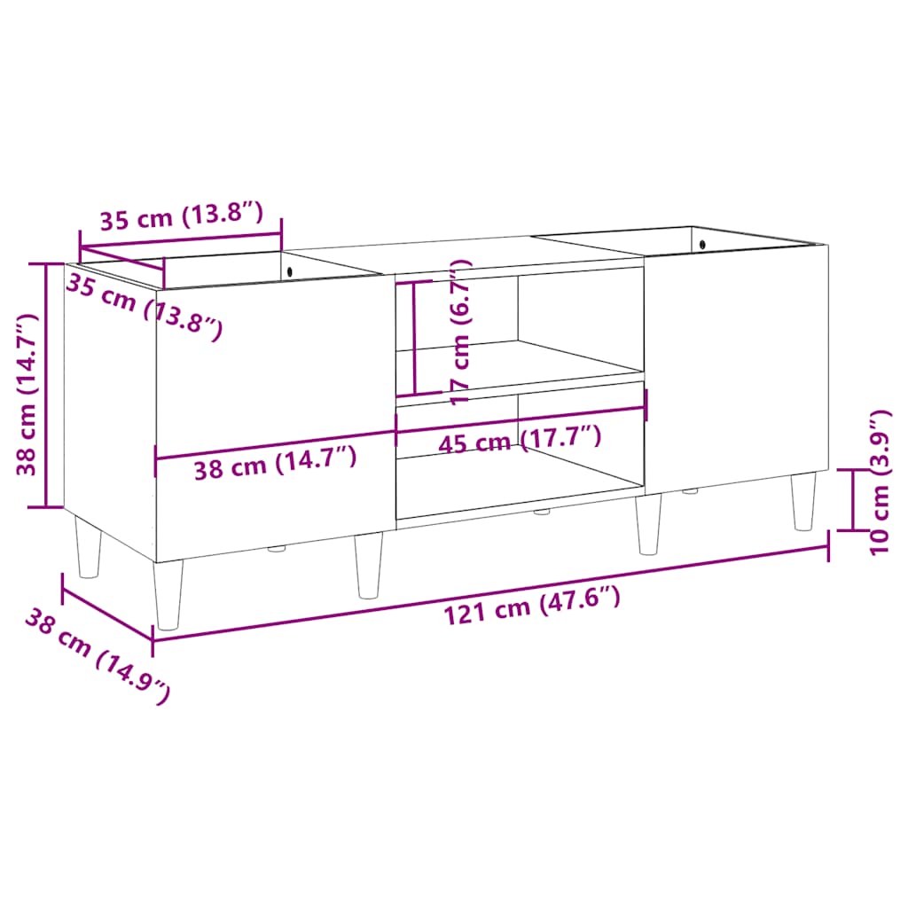 Plattenschrank Schwarz 121x38x48 cm Holzwerkstoff