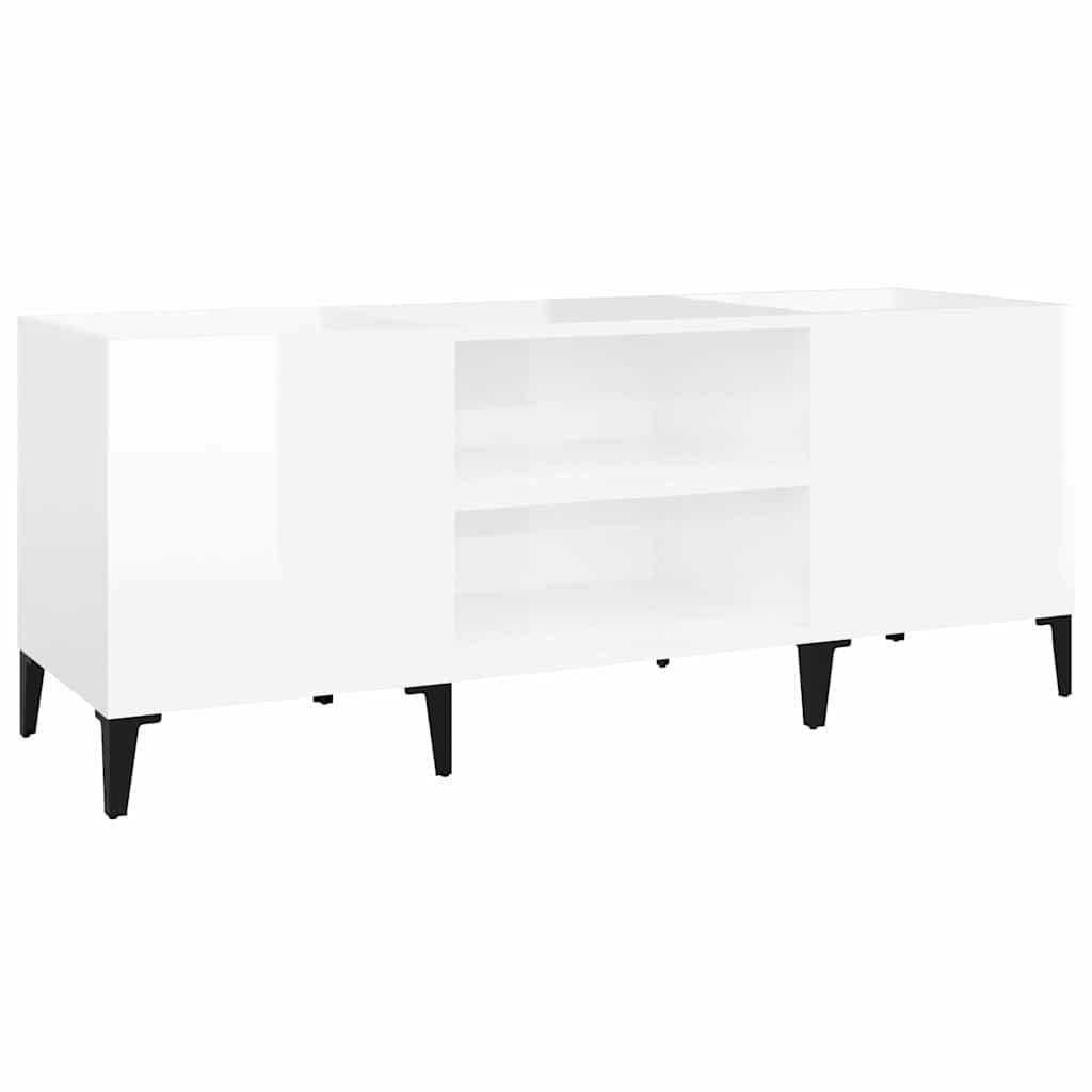 Plattenschrank Hochglanz-Weiß 121x38x48 cm Holzwerkstoff