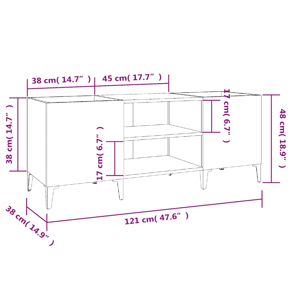 Plattenschrank Hochglanz-Weiß 121x38x48 cm Holzwerkstoff