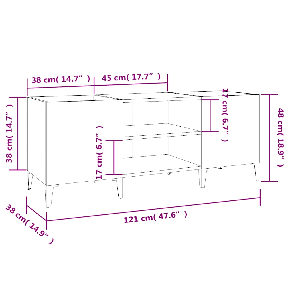 Plattenschrank Betongrau 121x38x48 cm Holzwerkstoff
