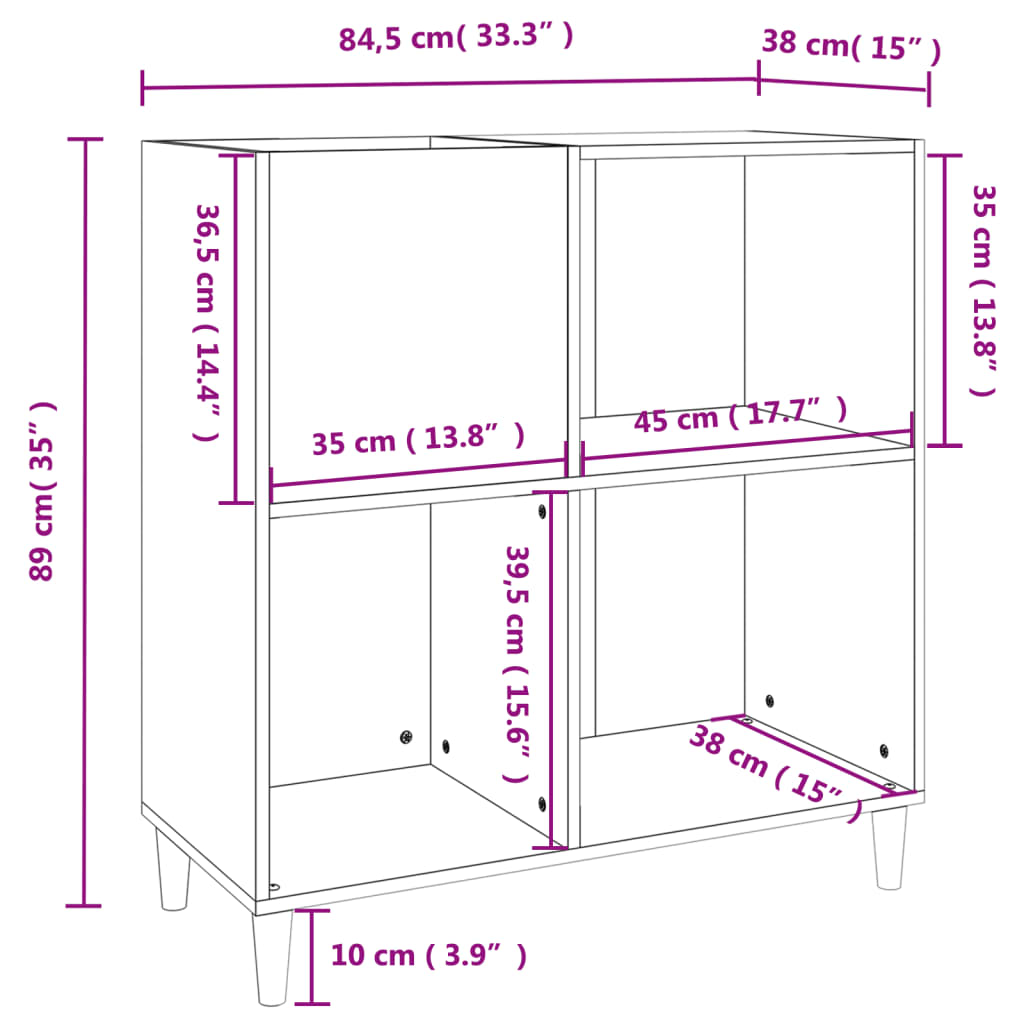 Plattenschrank Betongrau 84,5x38x89 cm Holzwerkstoff