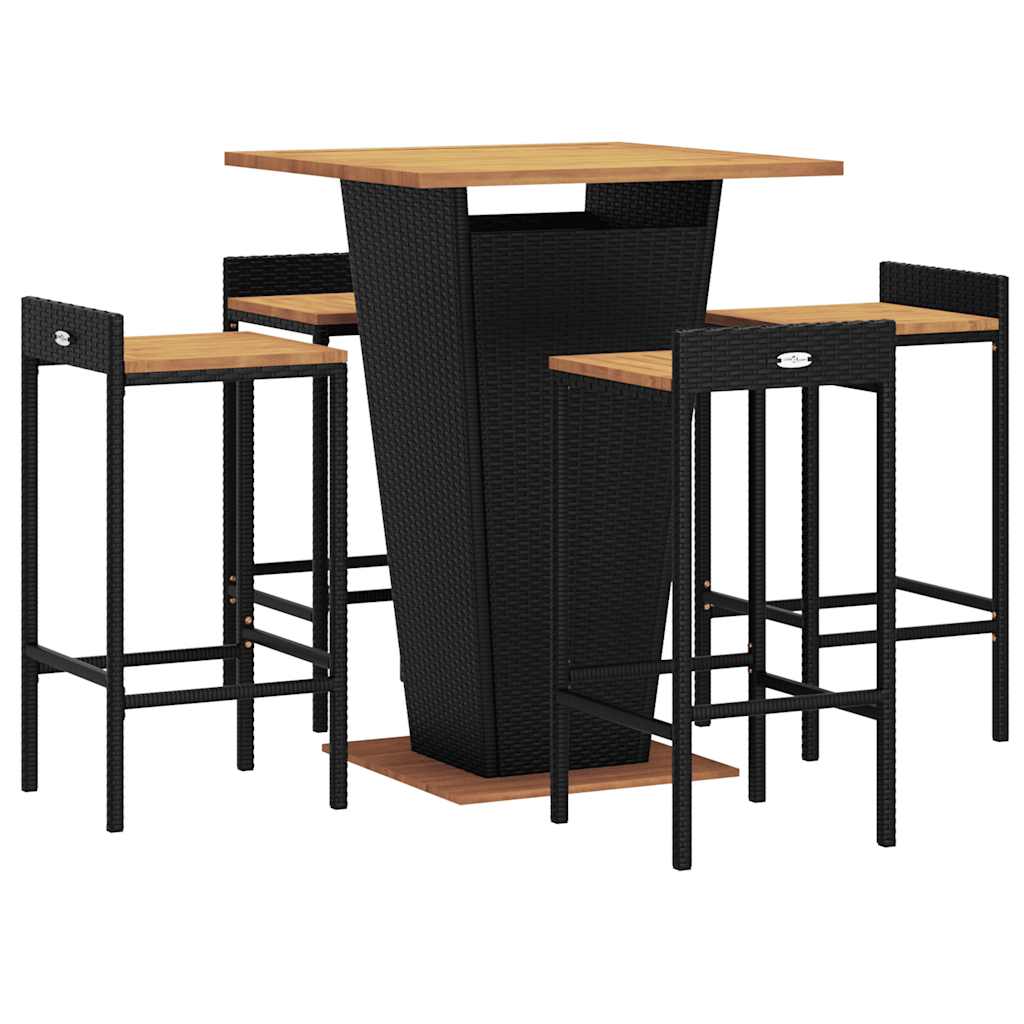 5-tlg. Gartenbar-Set Schwarz Poly Rattan & Massivholz Akazie
