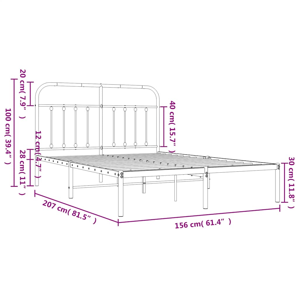 Bettgestell mit Kopfteil Metall Schwarz 150x200 cm