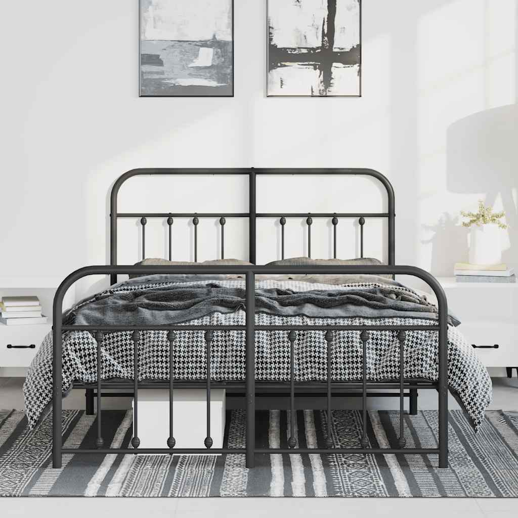 Bettgestell mit Kopf- und Fußteil Metall Schwarz 135x190 cm