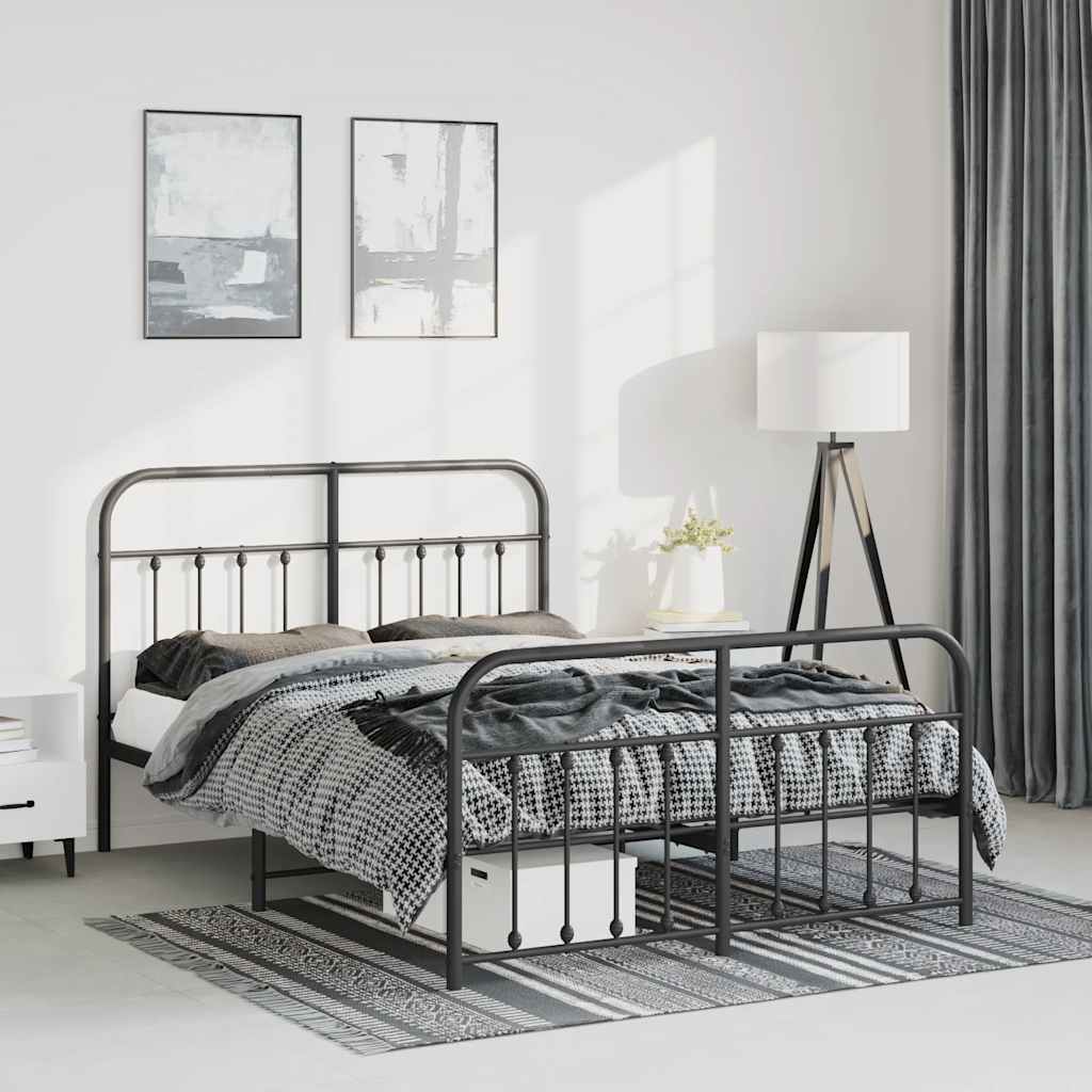 Bettgestell mit Kopf- und Fußteil Metall Schwarz 150x200 cm