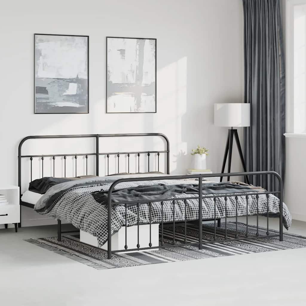 Bettgestell mit Kopf- und Fußteil Metall Schwarz 193x203 cm