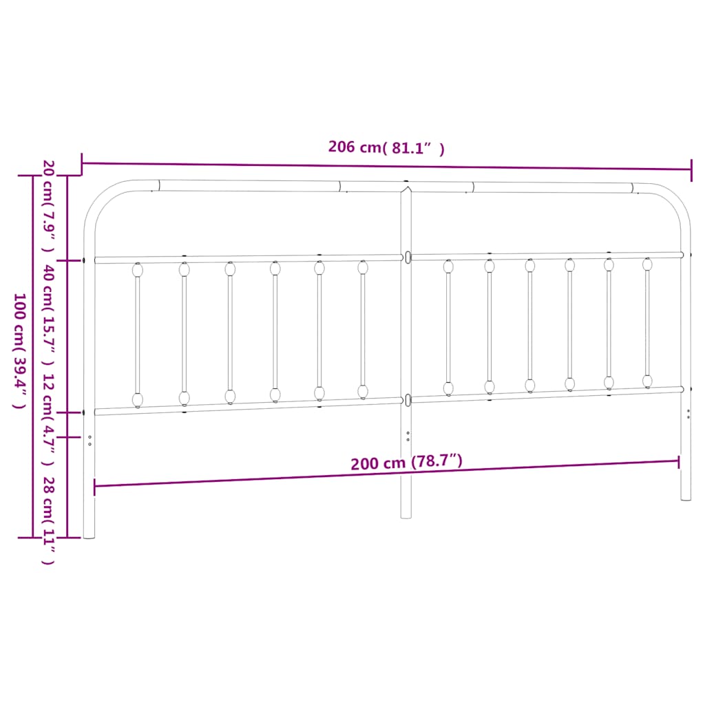 Ersatz-Kopfteil Metall Schwarz 200 cm