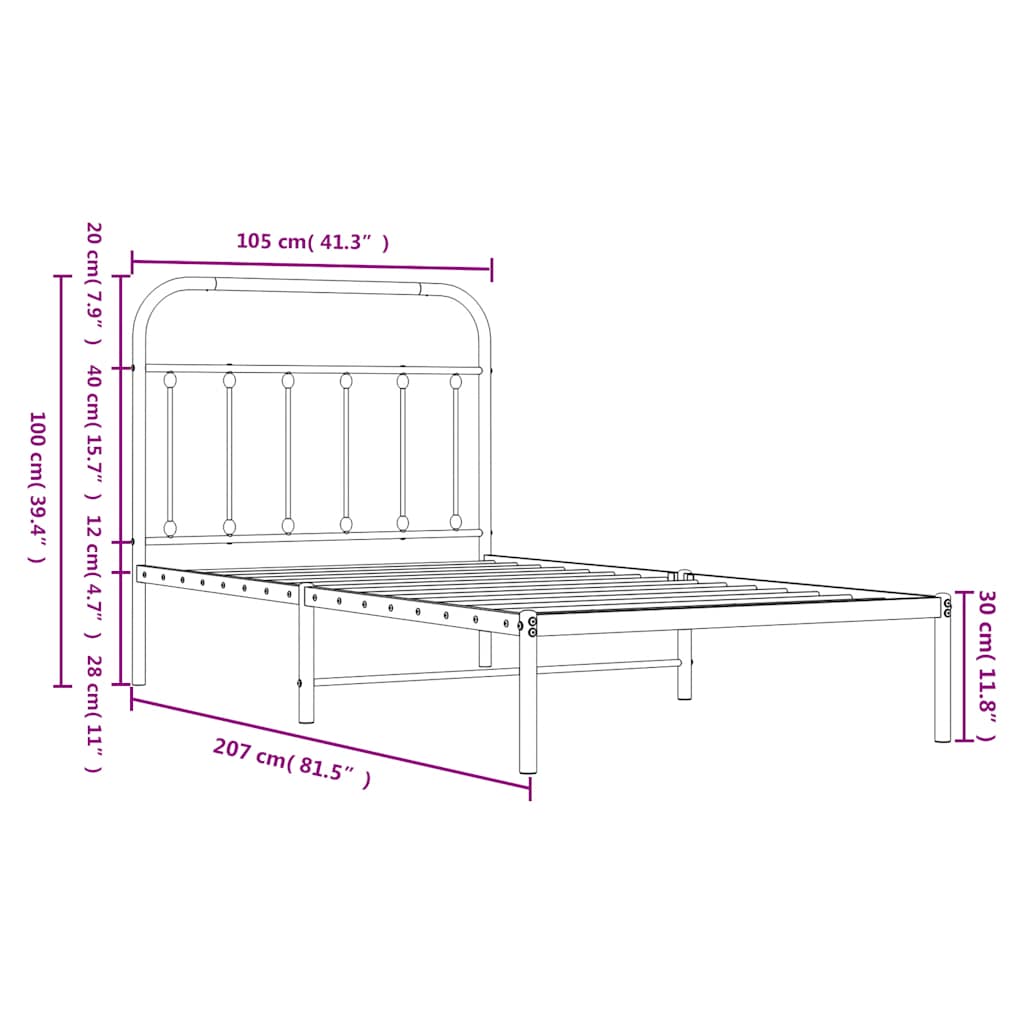 Bettgestell mit Kopfteil Metall Weiß 100x200 cm
