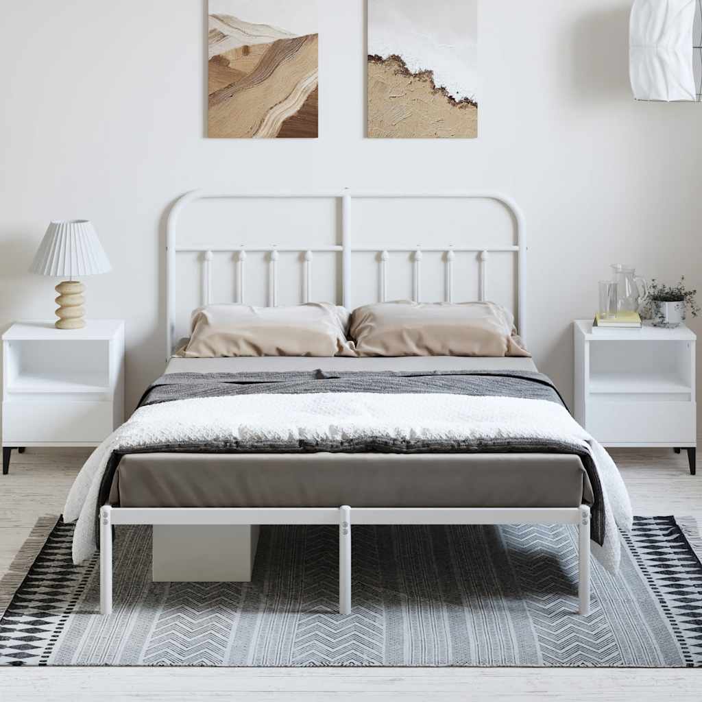 Bettgestell mit Kopfteil Metall Weiß 150x200 cm