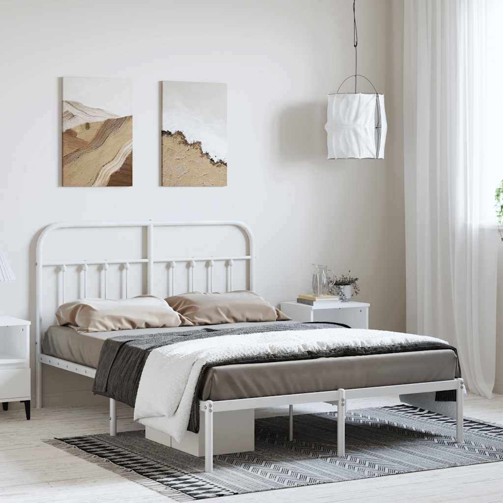 Bettgestell mit Kopfteil Metall Weiß 150x200 cm