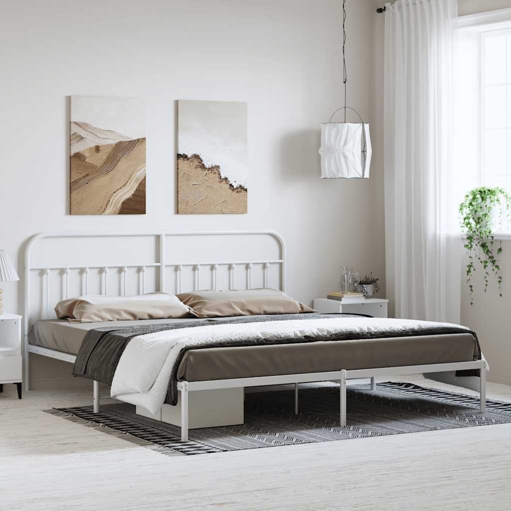 Bettgestell mit Kopfteil Metall Weiß 193x203 cm