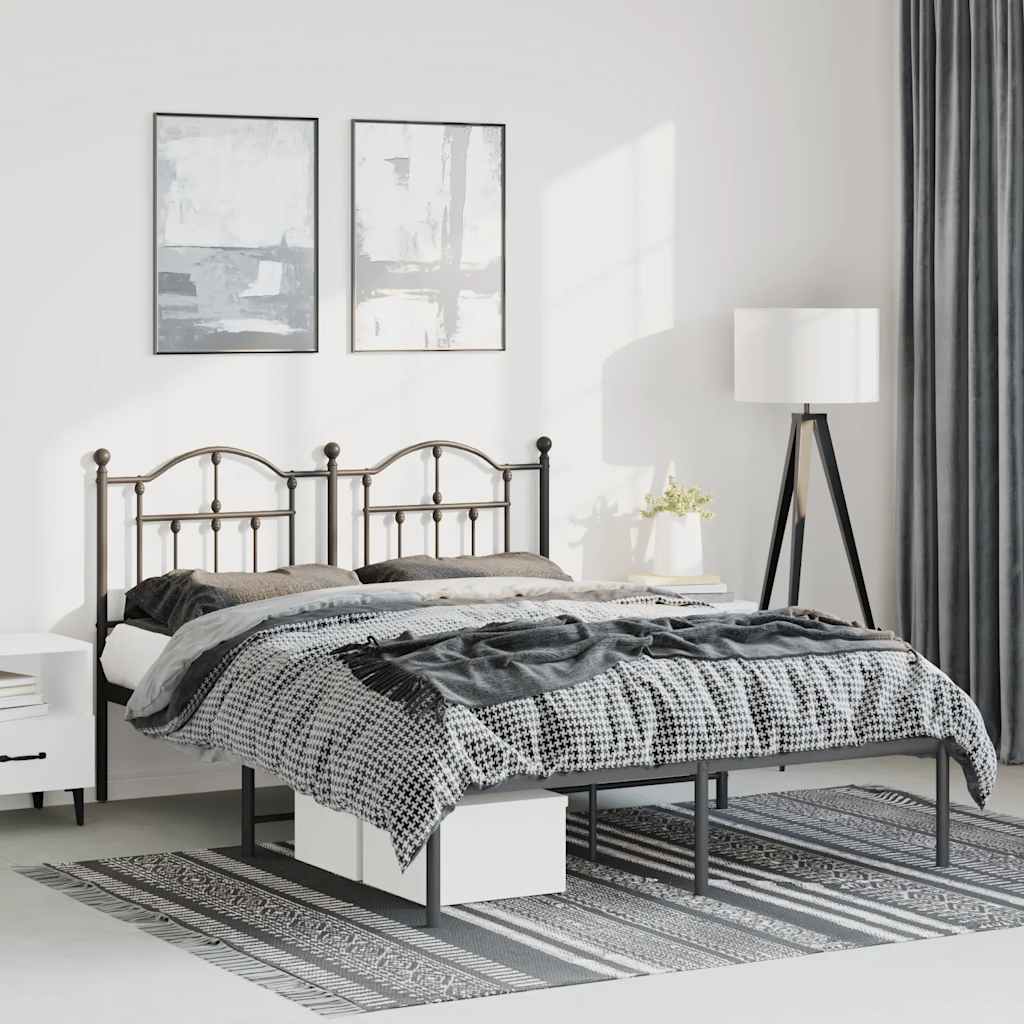 Bettgestell mit Kopfteil Metall Schwarz 135x190 cm