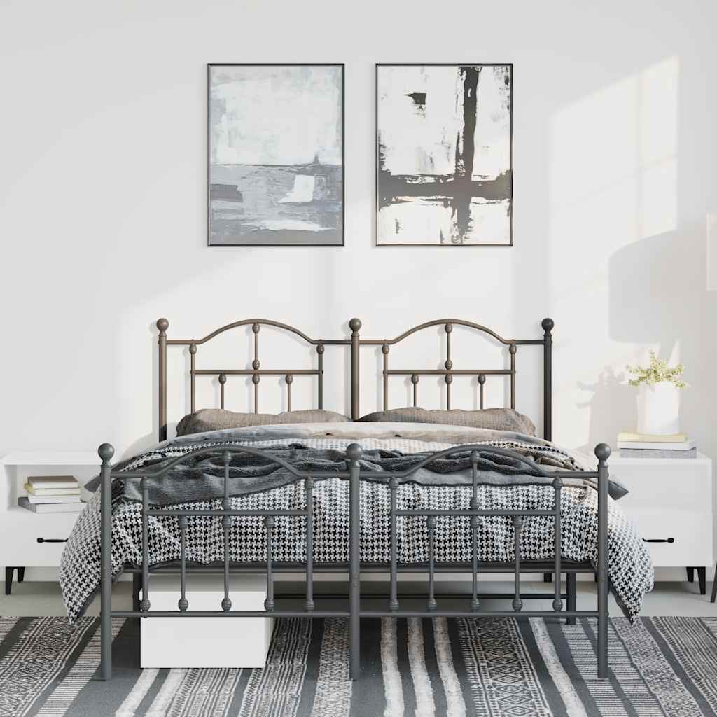 Bettgestell mit Kopf- und Fußteil Metall Schwarz 135x190 cm
