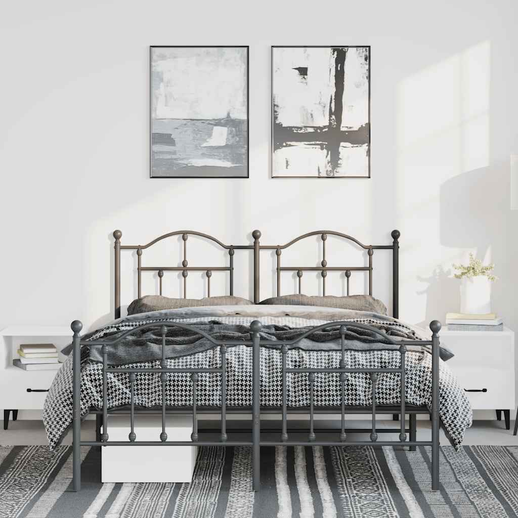 Bettgestell mit Kopf- und Fußteil Metall Schwarz 150x200 cm
