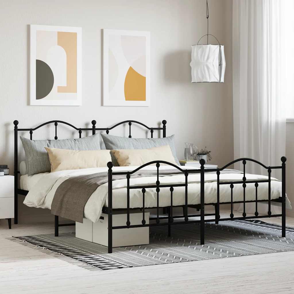 Metallbett ohne Matratze mit Fußteil Schwarz 160x200 cm
