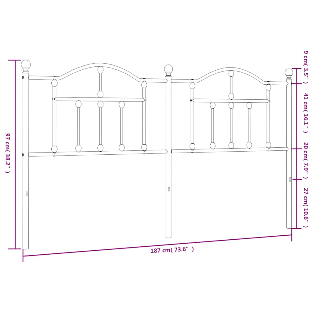 Ersatz-Kopfteil Metall Schwarz 180 cm