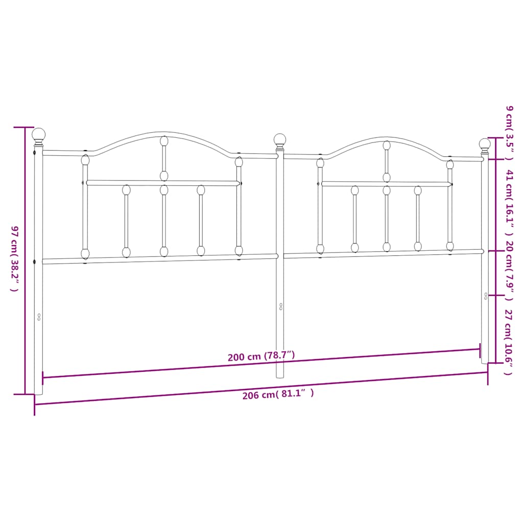 Ersatz-Kopfteil Metall Schwarz 200 cm