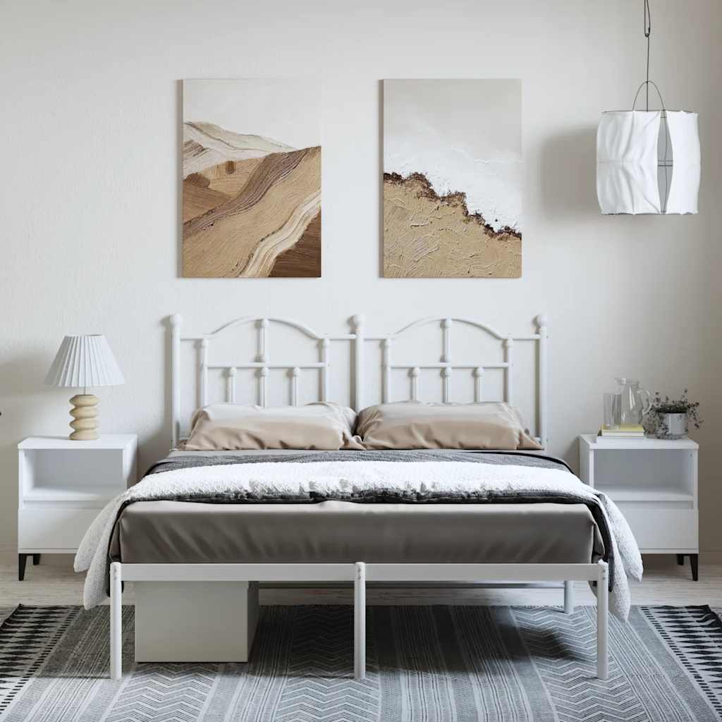 Bettgestell mit Kopfteil Metall Weiß 135x190 cm
