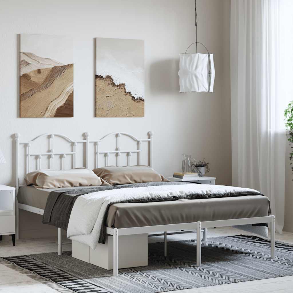 Bettgestell mit Kopfteil Metall Weiß 135x190 cm
