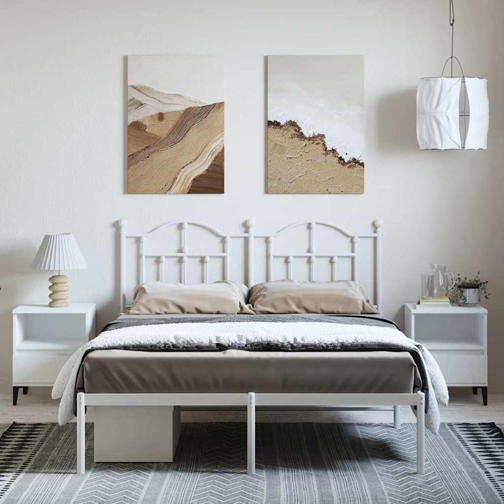 Bettgestell mit Kopfteil Metall Weiß 150x200 cm