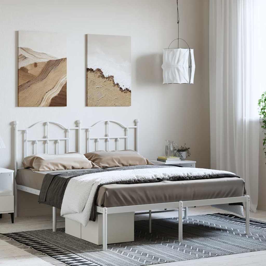Bettgestell mit Kopfteil Metall Weiß 150x200 cm