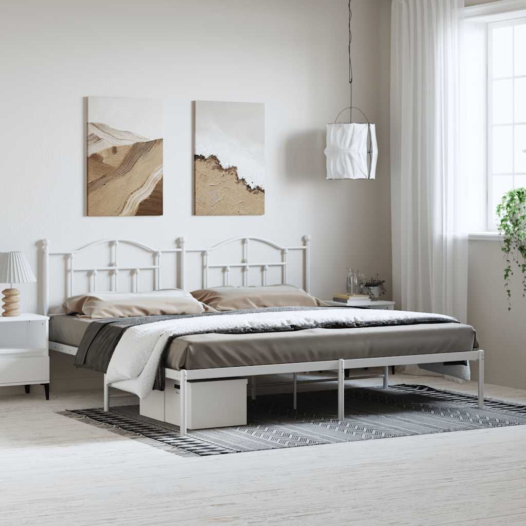 Bettgestell mit Kopfteil Metall Weiß 193x203 cm