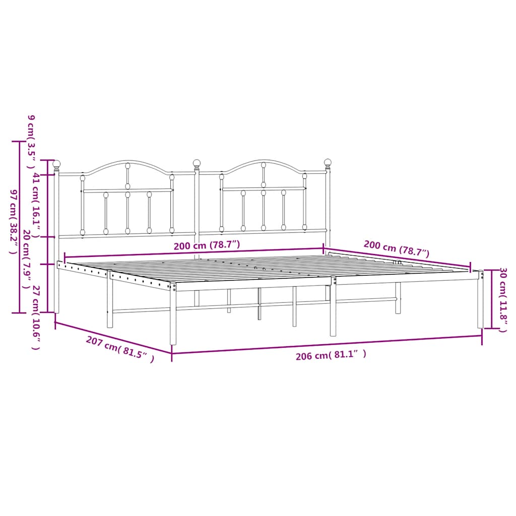 Bettgestell mit Kopfteil Metall Weiß 200x200 cm