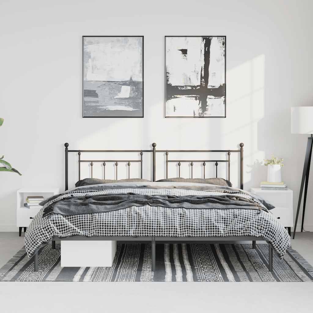 Bettgestell mit Kopfteil Metall Schwarz 193x203 cm
