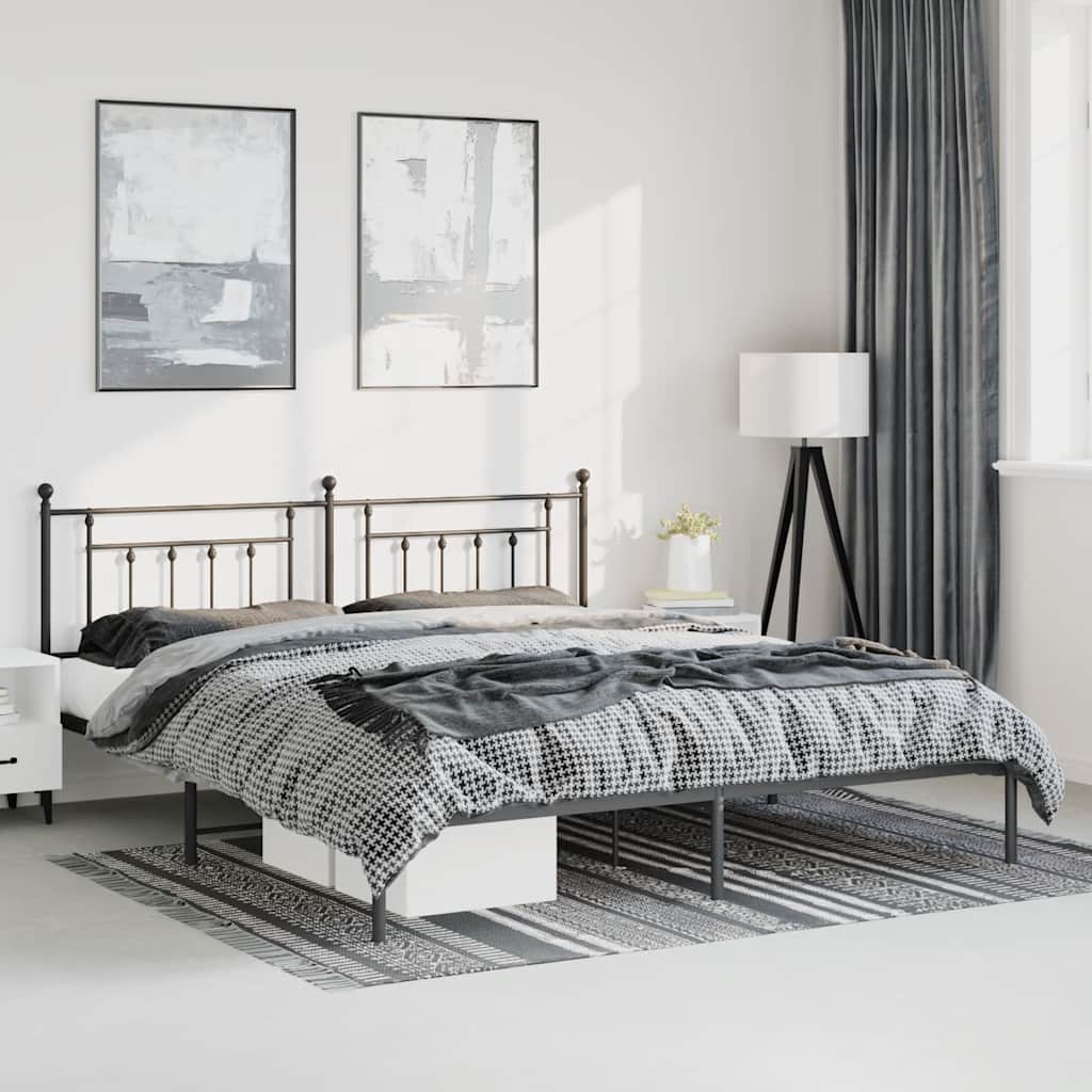 Bettgestell mit Kopfteil Metall Schwarz 193x203 cm