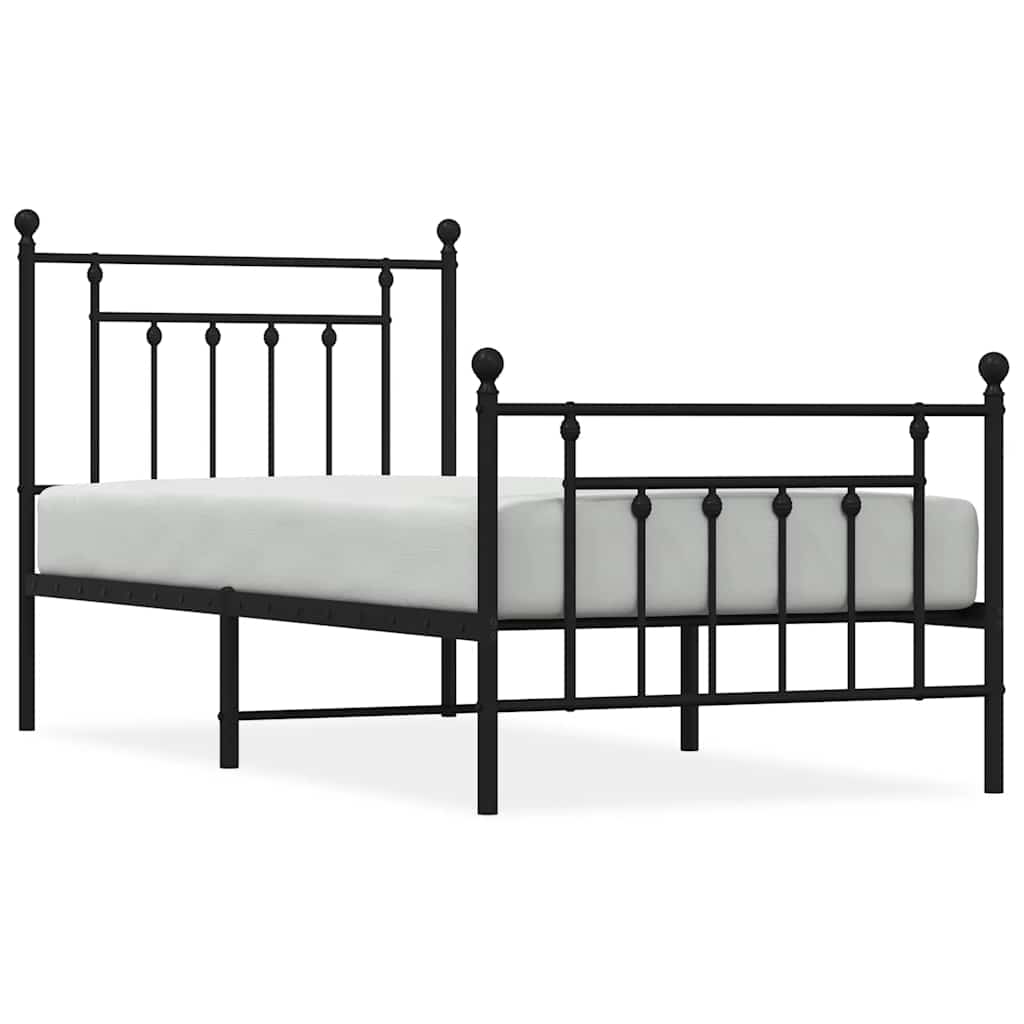 Bettgestell mit Kopf- und Fußteil Metall Schwarz 90x190 cm