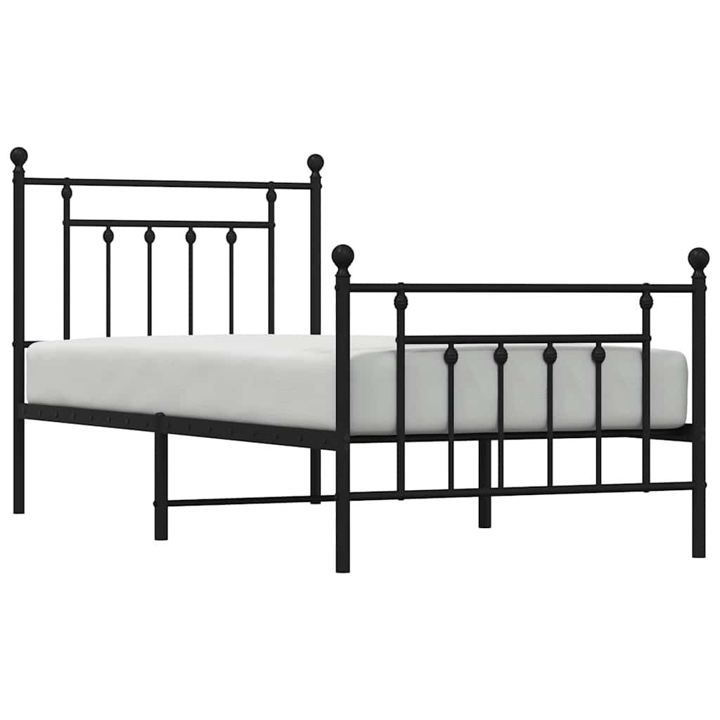 Bettgestell mit Kopf- und Fußteil Metall Schwarz 90x190 cm