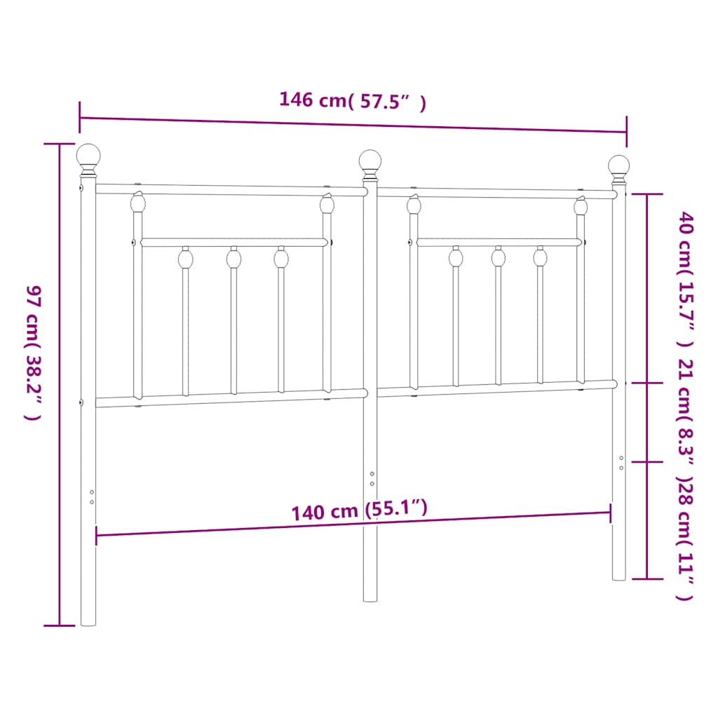 Ersatz-Kopfteil Metall Schwarz 140 cm