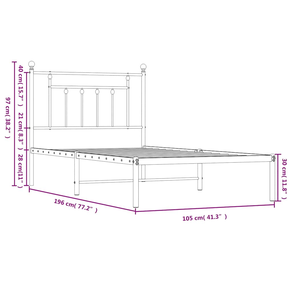 Bettgestell mit Kopfteil Metall Weiß 100x190 cm