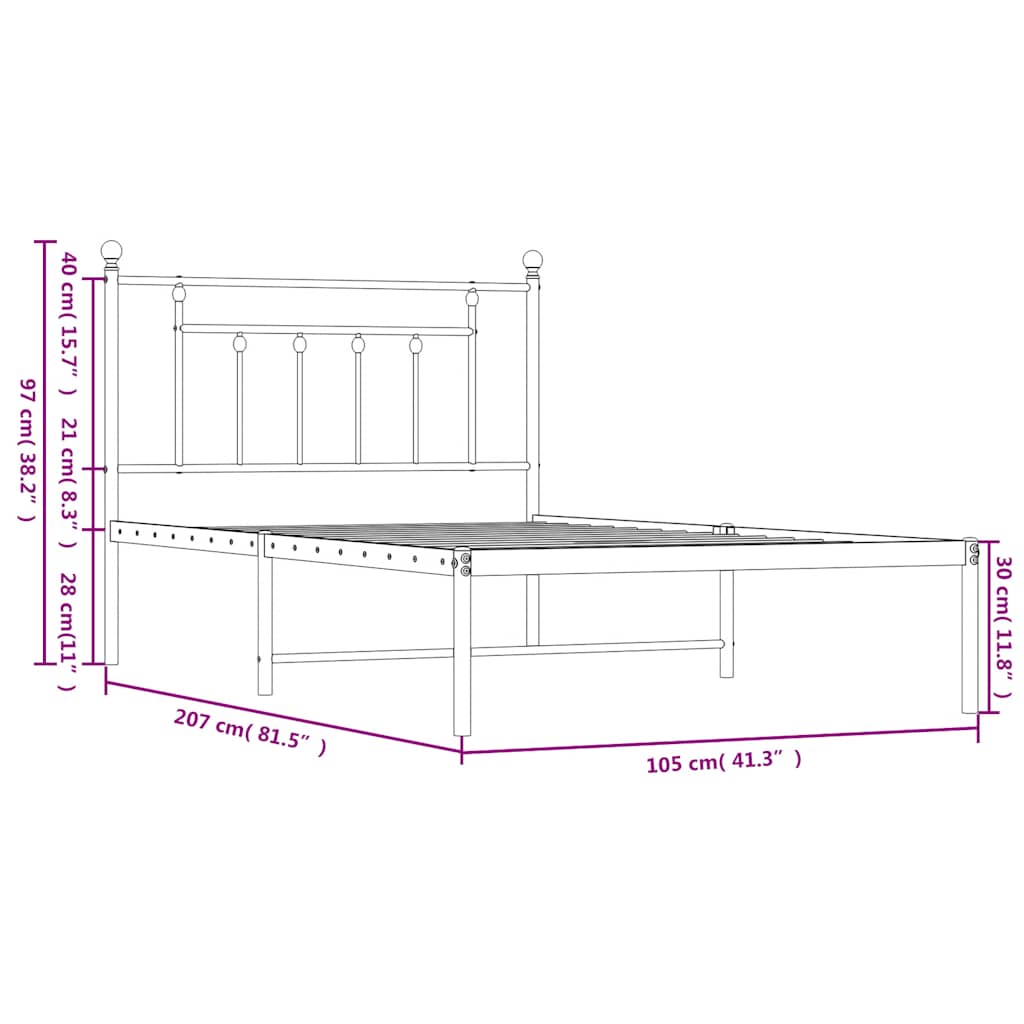 Bettgestell mit Kopfteil Metall Weiß 100x200 cm