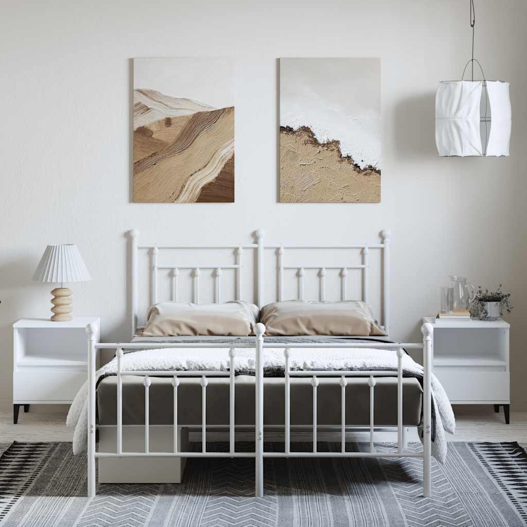 Bettgestell mit Kopf- und Fußteil Metall Weiß 150x200 cm