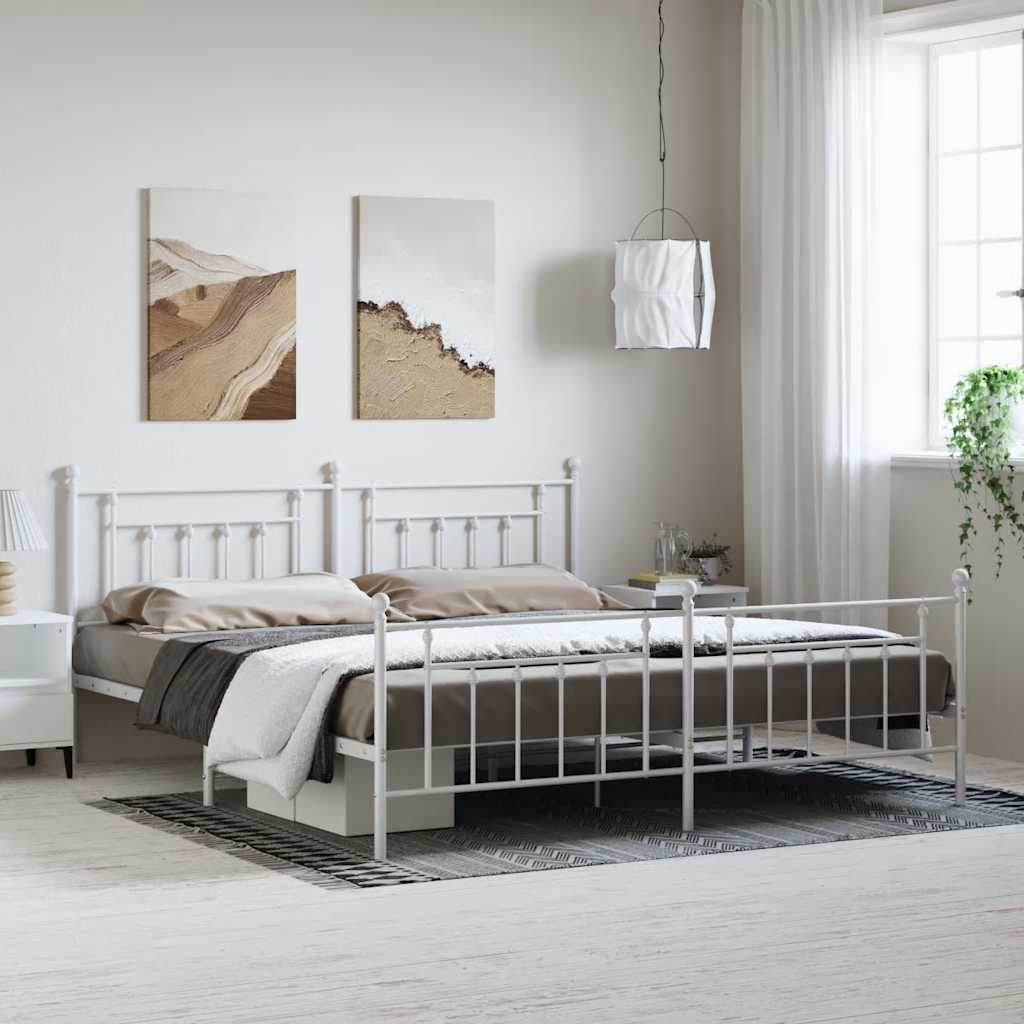 Bettgestell mit Kopf- und Fußteil Metall Weiß 193x203 cm