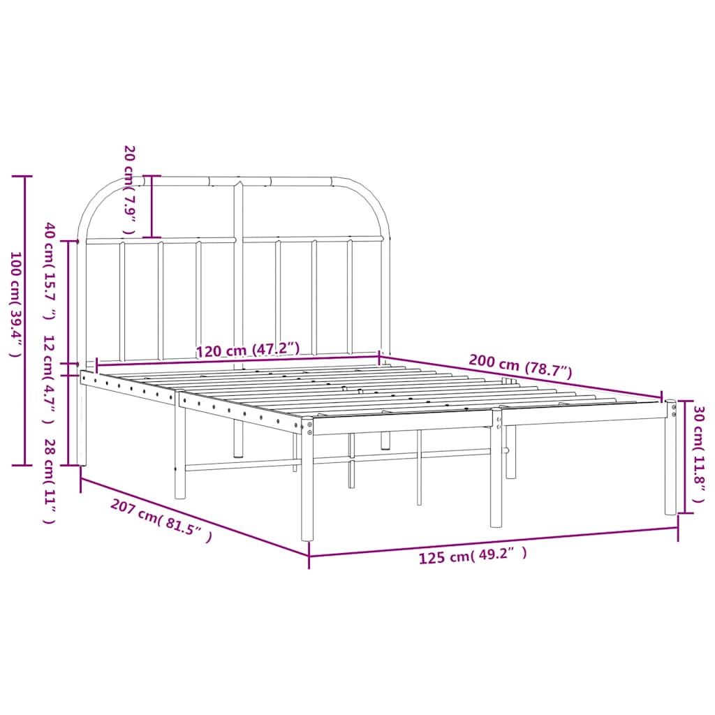 Bettgestell mit Kopfteil Metall Schwarz 120x200 cm