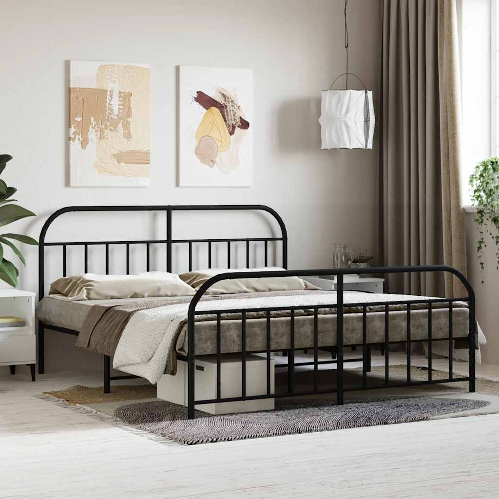 Metallbett ohne Matratze mit Fußteil Schwarz 180x200 cm
