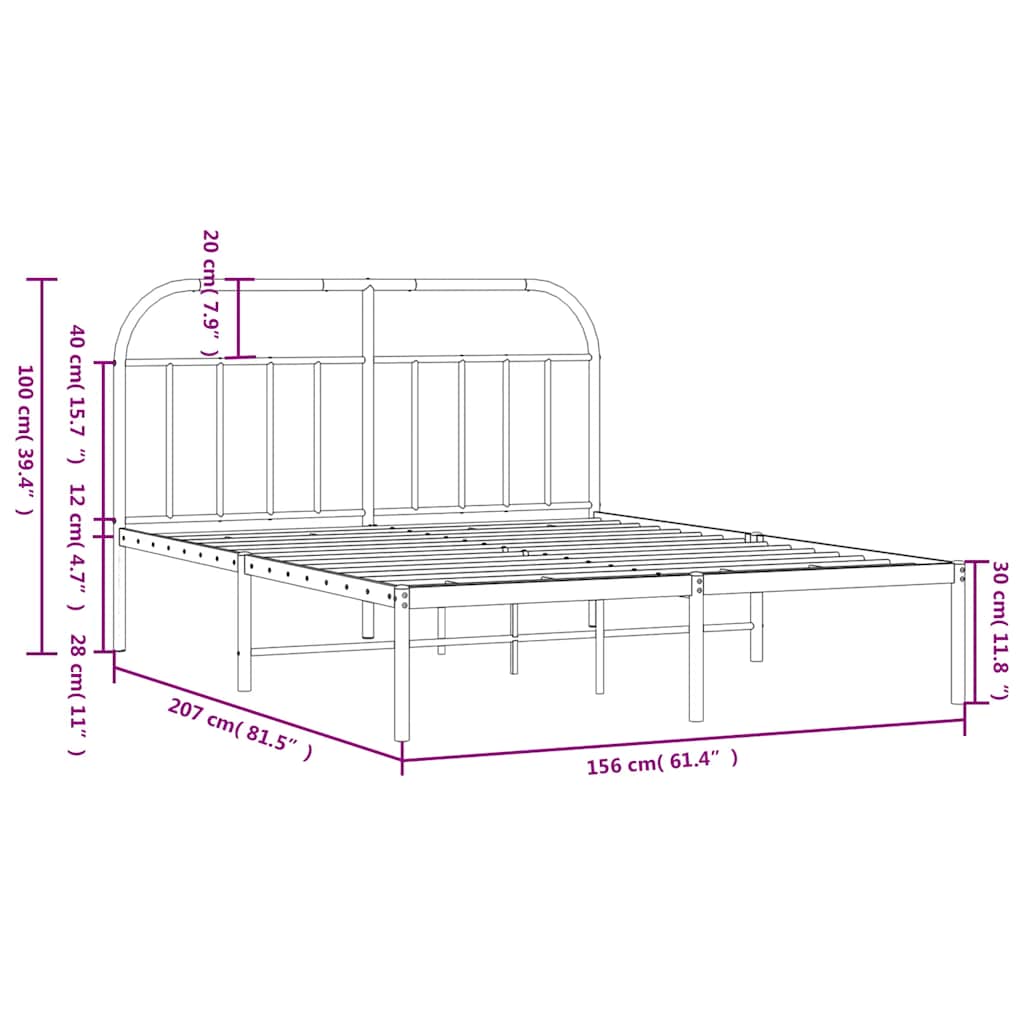 Bettgestell mit Kopfteil Metall Weiß 150x200 cm