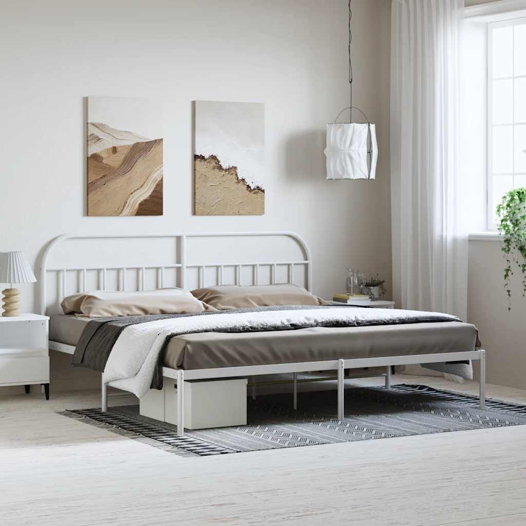 Bettgestell mit Kopfteil Metall Weiß 193x203 cm