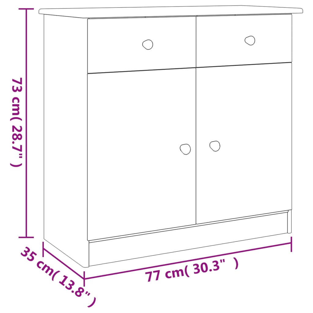 Sideboard ALTA Weiß 77x35x73 cm Massivholz Kiefer