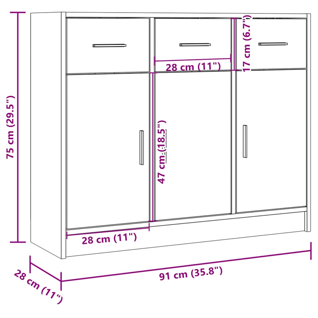 Sideboard Sonoma-Eiche 91x28x75 cm Holzwerkstoff