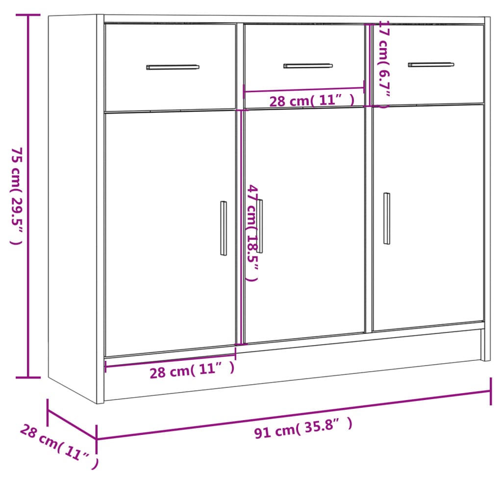 Sideboard Betongrau 91x28x75 cm Holzwerkstoff