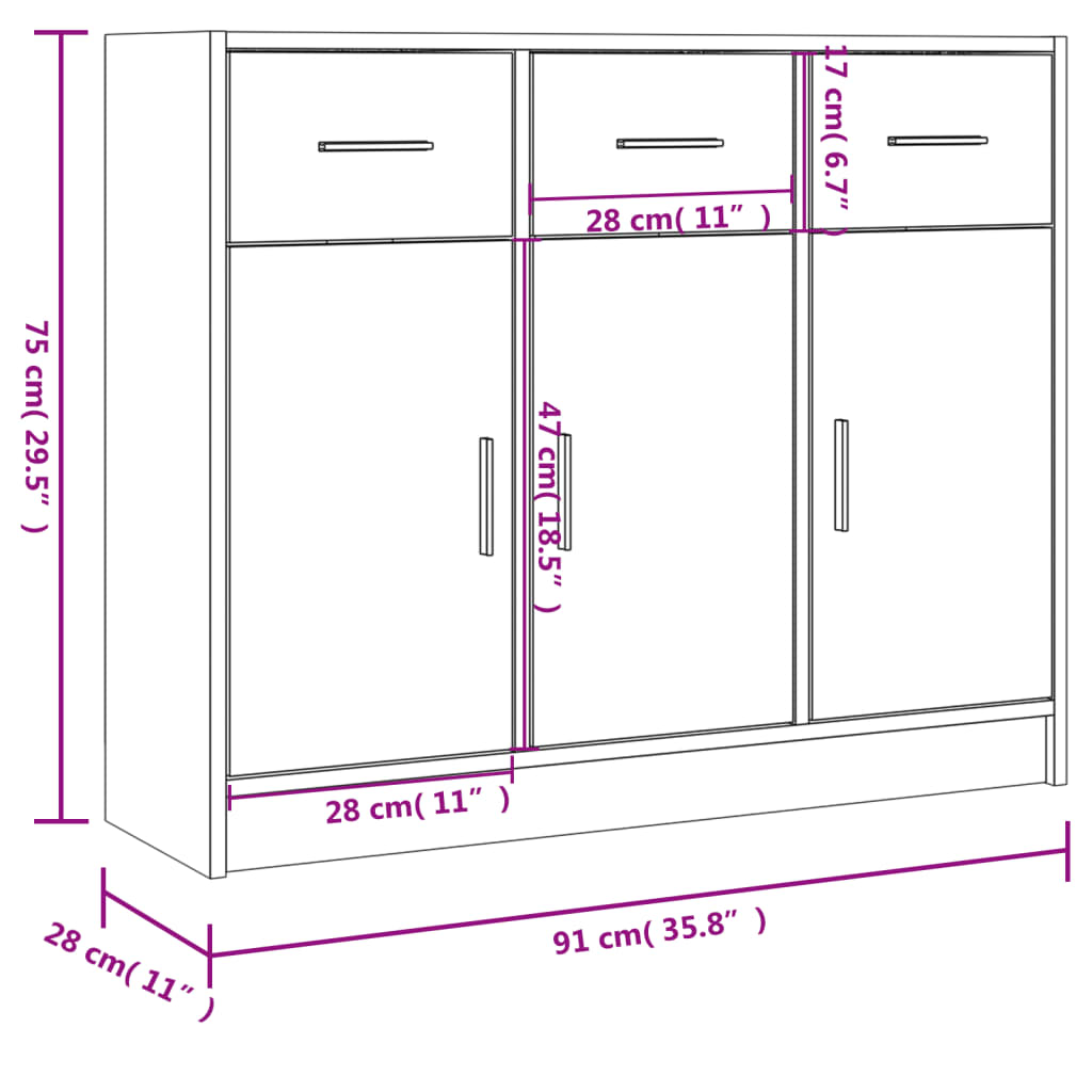 Sideboard Grau Sonoma 91x28x75 cm Holzwerkstoff